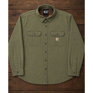 Carhartt TJ5419-M Shirt Jacket 3XL Tall Olive Canvas Flannel Lined Snap Workwear